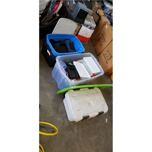 LOT OF TOTES, BINS, CONTAINERS