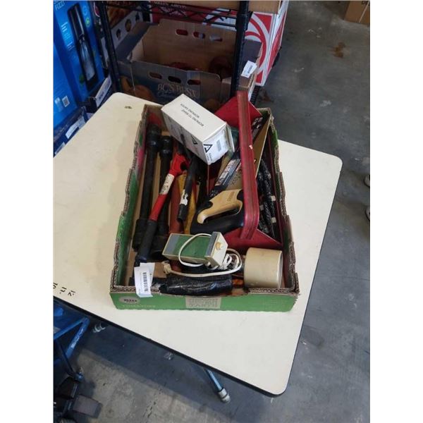 BOX OF TOOLS, WIRE WHEELS, SAW