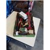 Image 1 : BOX OF TOOLS, WIRE WHEELS, SAW