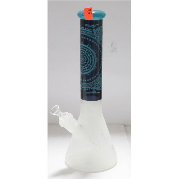 NEW 14.5" FROSTED/ TURQUOISE ETCHED GLASS BONG
