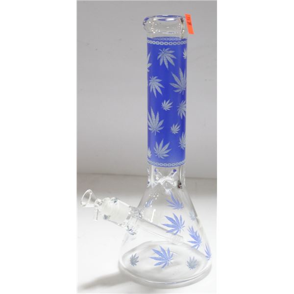NEW 14" BLUE LEAF ETCHED GLASS BONG