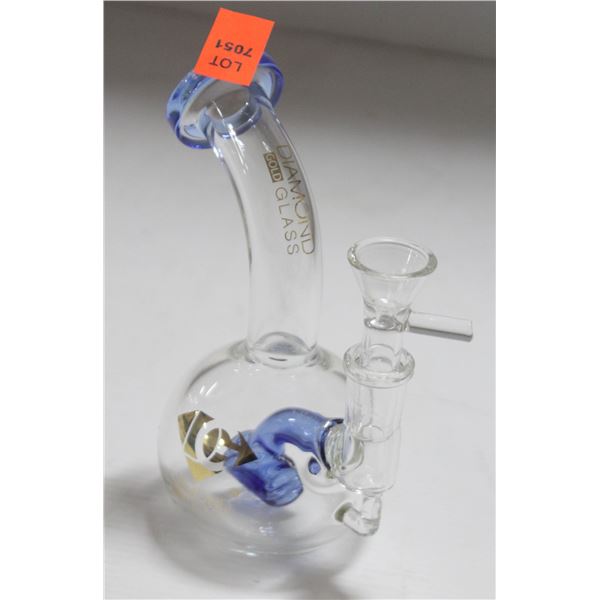 NEW 6" DIAMOND GOLD BLUE GLASS GLOBE BONG