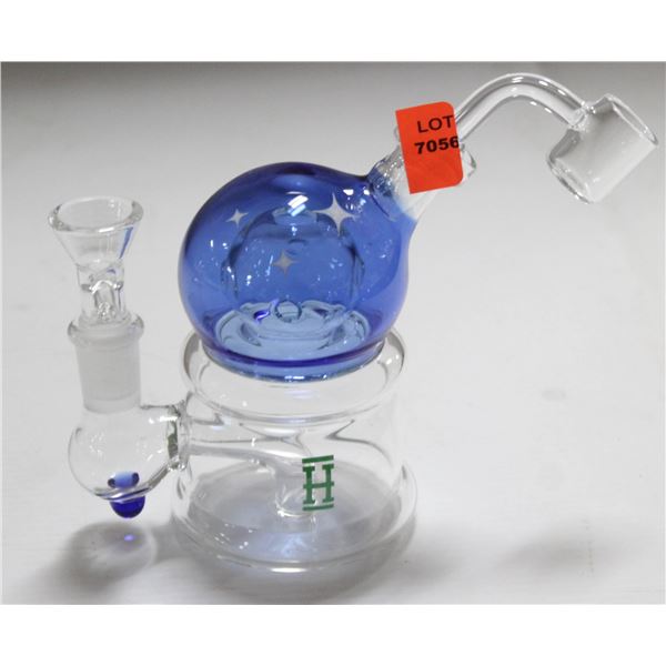 NEW 5.5" "H" BLUE/ CLEAR GLASS ORB BONG