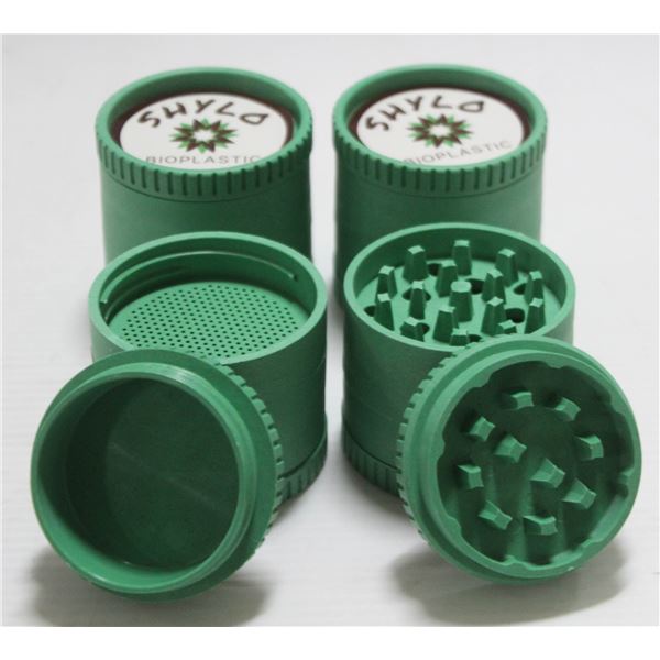 NEW 4PK SHYLO BIOPLASTIC TWIST HERB GRINDERS-GREEN
