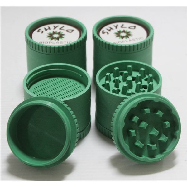NEW 4PK SHYLO BIOPLASTIC TWIST HERB GRINDERS-GREEN