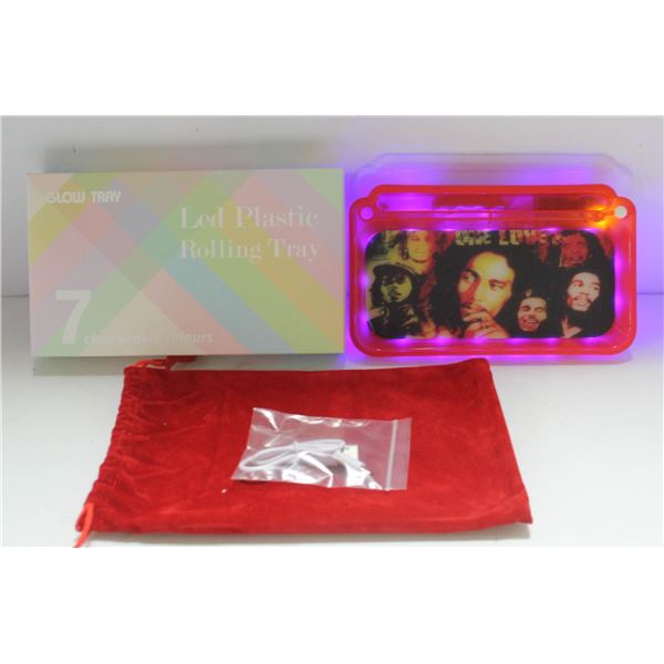 NEW RED GLOW TRAY; LED PLASTIC ROLLING TRAY- 7