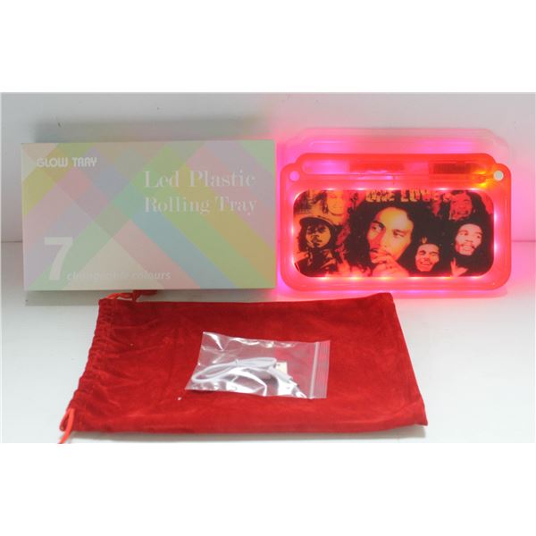 NEW RED GLOW TRAY; LED PLASTIC ROLLING TRAY- 7