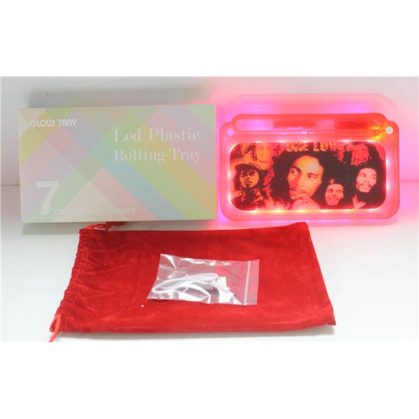 NEW RED GLOW TRAY; LED PLASTIC ROLLING TRAY- 7
