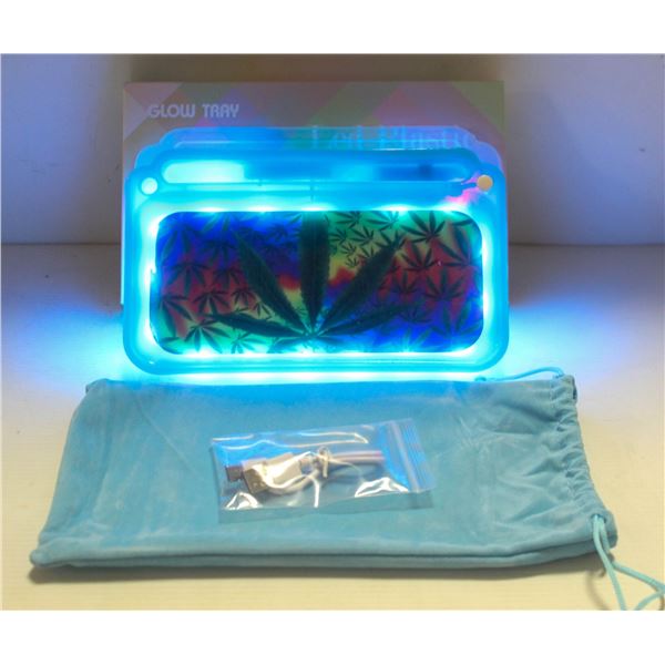 NEW BLUE GLOW TRAY; LED PLASTIC ROLLING TRAY- 7