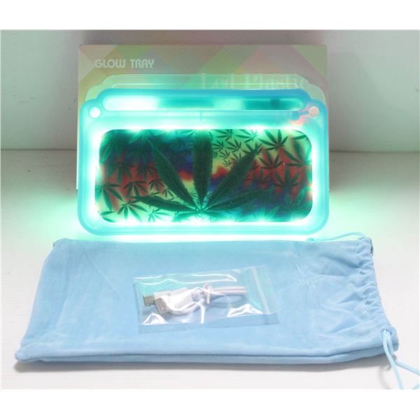 NEW BLUE GLOW TRAY; LED PLASTIC ROLLING TRAY- 7