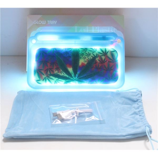 NEW BLUE GLOW TRAY; LED PLASTIC ROLLING TRAY- 7