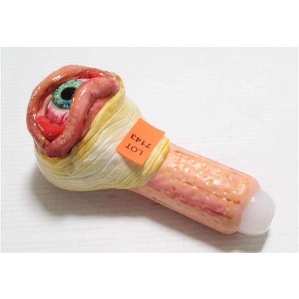 NEW 5" MONSTER FACE GLASS PIPE; RED W/ EYEBALL