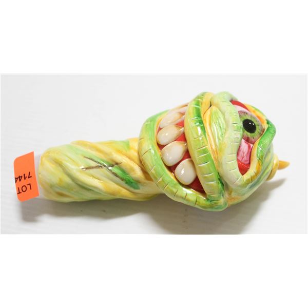 NEW 5" MONSTER FACE GLASS PIPE; YELLOW/ GREEN W/