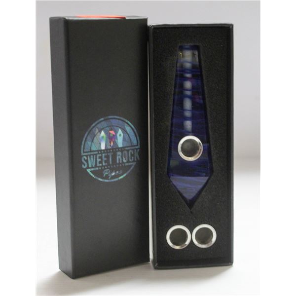 NEW SWEET ROCK GEMSTONE PIPE W/ SCREENS; BLUE