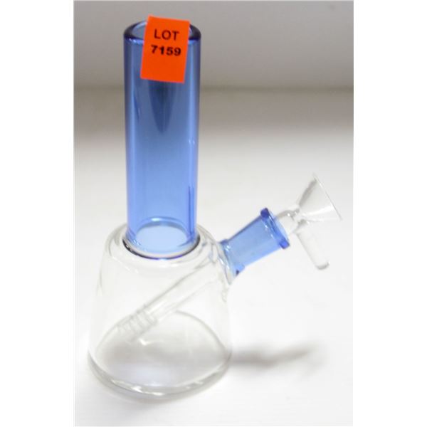 NEW 6.5" BLUE/ CLEAR GLASS STRAIGHT PIPE BONG