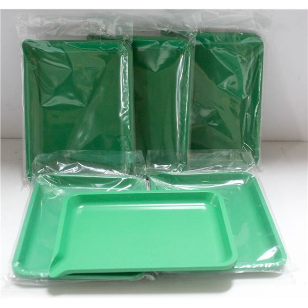 NEW 6PK  8" PLASTIC ROLLING TRAYS- GREEN