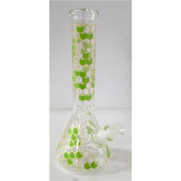 14" NEW CLEAR/ GREEN HONEYCOMB BEAKER BONG