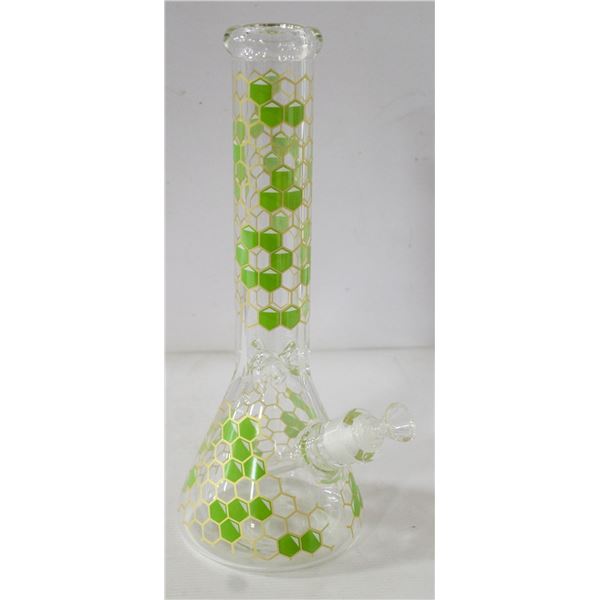 14" NEW CLEAR/ GREEN HONEYCOMB BEAKER BONG