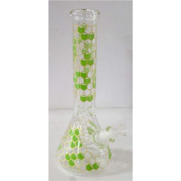 14" NEW CLEAR/ GREEN HONEYCOMB BEAKER BONG
