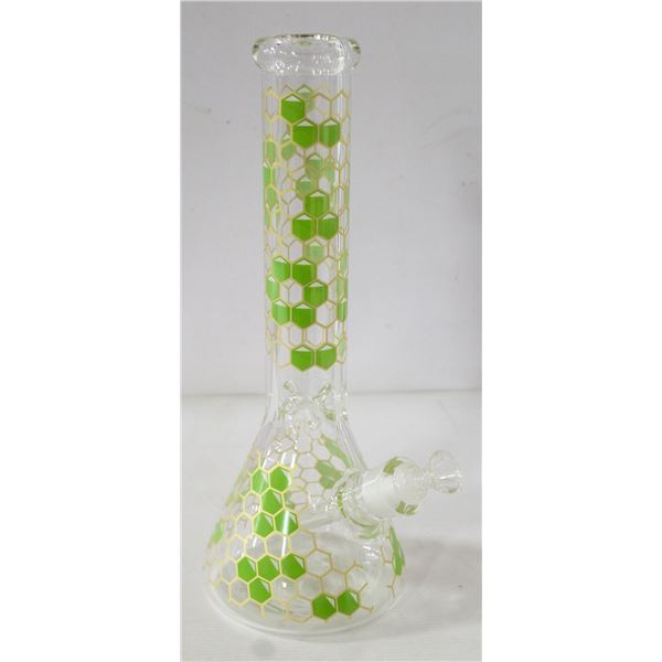14" NEW CLEAR/ GREEN HONEYCOMB BEAKER BONG