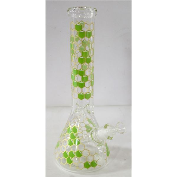 14" NEW CLEAR/ GREEN HONEYCOMB BEAKER BONG