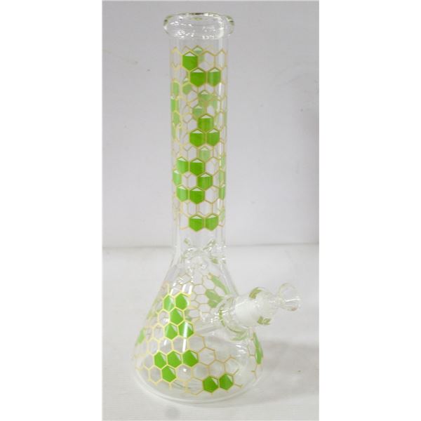 14" NEW CLEAR/ GREEN HONEYCOMB BEAKER BONG