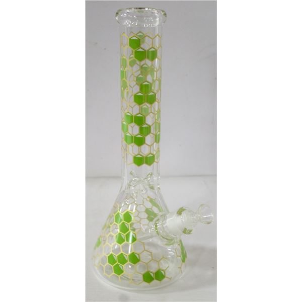 14" NEW CLEAR/ GREEN HONEYCOMB BEAKER BONG