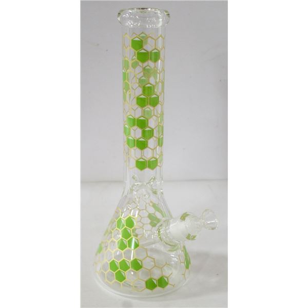 14" NEW CLEAR/ GREEN HONEYCOMB BEAKER BONG
