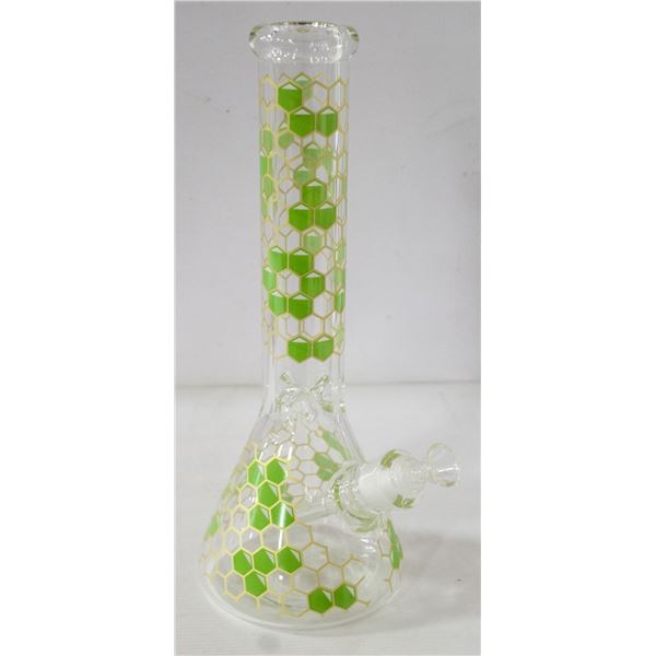14" NEW CLEAR/ GREEN HONEYCOMB BEAKER BONG