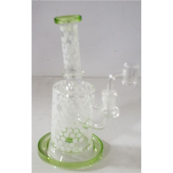 NEW 8.5" CLEAR/ GREEN/ WHITE HONEYCOMB PERC BONG