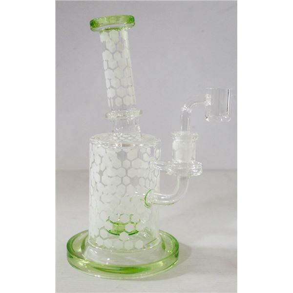NEW 8.5" CLEAR/ GREEN/ WHITE HONEYCOMB PERC BONG