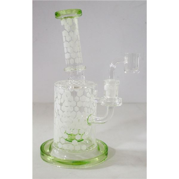 NEW 8.5" CLEAR/ GREEN/ WHITE HONEYCOMB PERC BONG