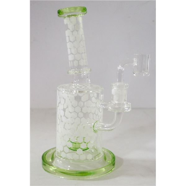 NEW 8.5" CLEAR/ GREEN/ WHITE HONEYCOMB PERC BONG