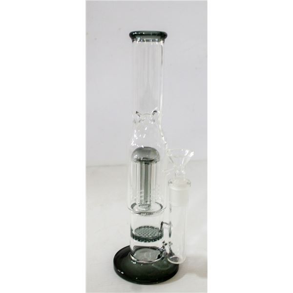 11" NEW BONG WITH PERCS CLEAR AND SMOKEY GREY
