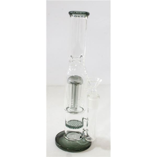 11" NEW BONG WITH PERCS CLEAR AND SMOKEY GREY