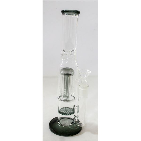 11" NEW BONG WITH PERCS CLEAR AND SMOKEY GREY