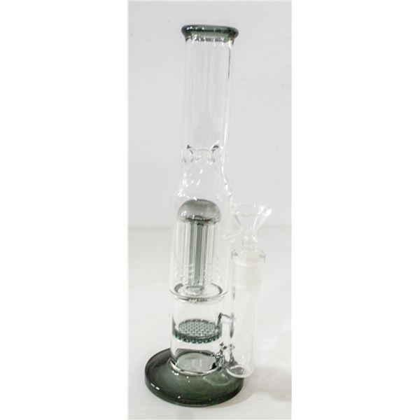 11" NEW BONG WITH PERCS CLEAR AND SMOKEY GREY