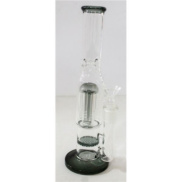 11" NEW BONG WITH PERCS CLEAR AND SMOKEY GREY