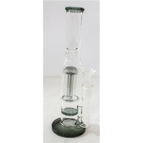 11" NEW BONG WITH PERCS CLEAR AND SMOKEY GREY