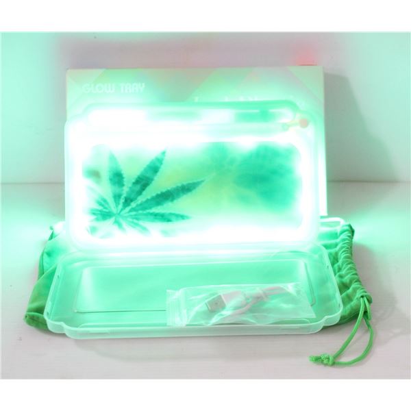 NEW GREEN GLOW TRAY; LED PLASTIC ROLLING TRAY- 7