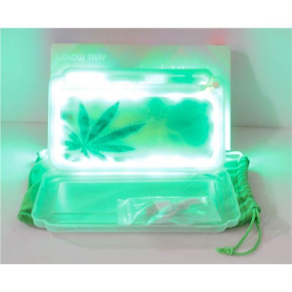 NEW GREEN GLOW TRAY; LED PLASTIC ROLLING TRAY- 7