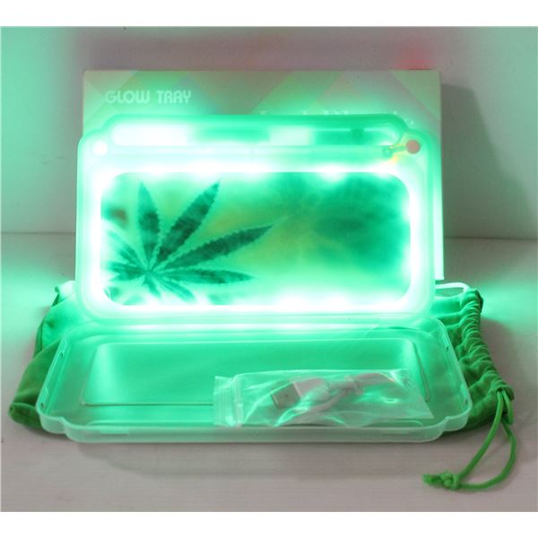NEW GREEN GLOW TRAY; LED PLASTIC ROLLING TRAY- 7