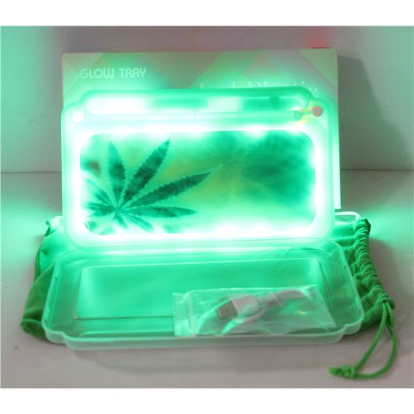 NEW GREEN GLOW TRAY; LED PLASTIC ROLLING TRAY- 7