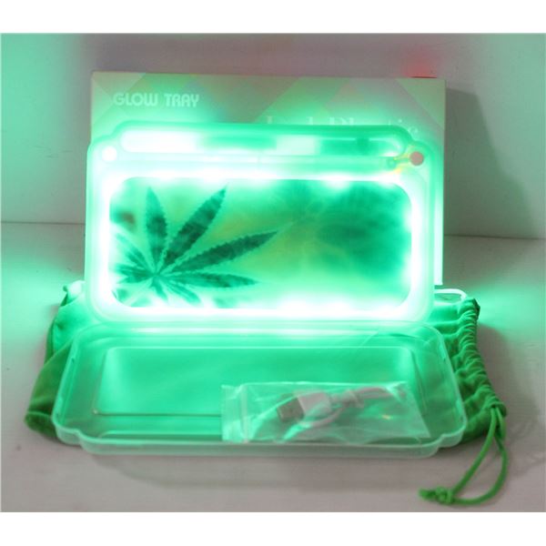 NEW GREEN GLOW TRAY; LED PLASTIC ROLLING TRAY- 7