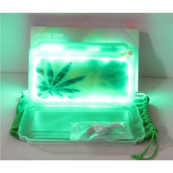 NEW GREEN GLOW TRAY; LED PLASTIC ROLLING TRAY- 7