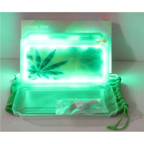 NEW GREEN GLOW TRAY; LED PLASTIC ROLLING TRAY- 7