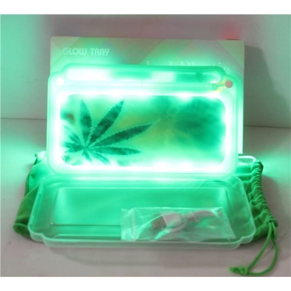 NEW GREEN GLOW TRAY; LED PLASTIC ROLLING TRAY- 7