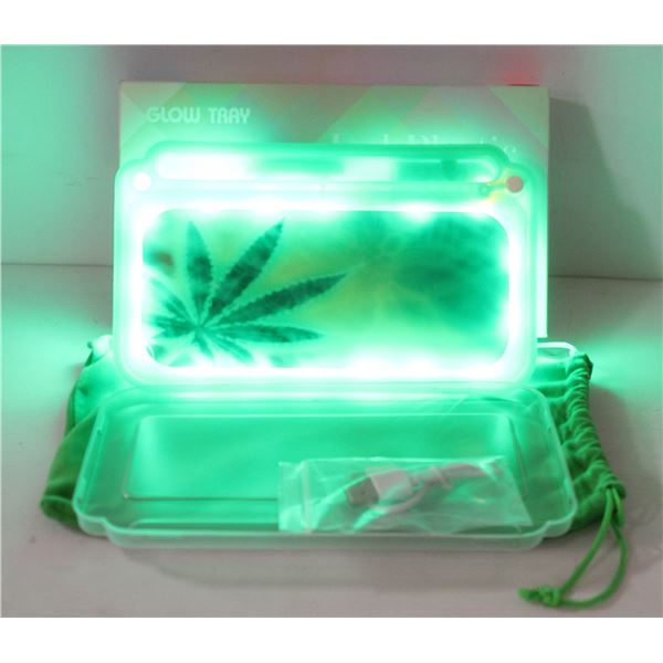 NEW GREEN GLOW TRAY; LED PLASTIC ROLLING TRAY- 7