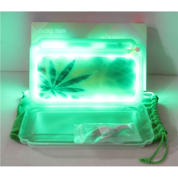 NEW GREEN GLOW TRAY; LED PLASTIC ROLLING TRAY- 7