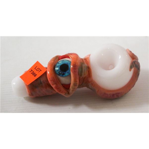 NEW 5" MONSTER FACE GLASS PIPE; RED W/ EYEBALL &
